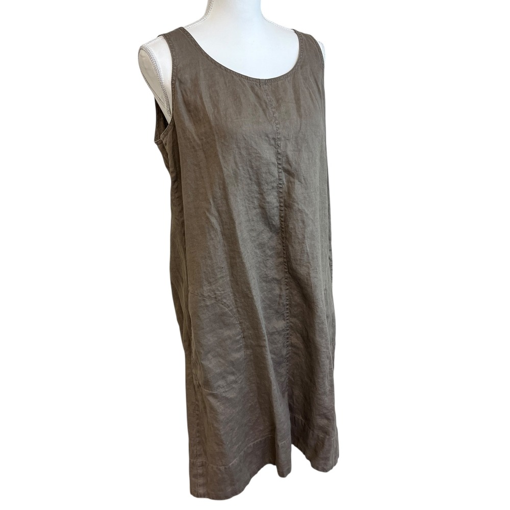 J.JILL‎ Love Linen Brown Dress M Shift Sleeveless Pockets Lagenlook Boho Travel - Picture 8 of 14